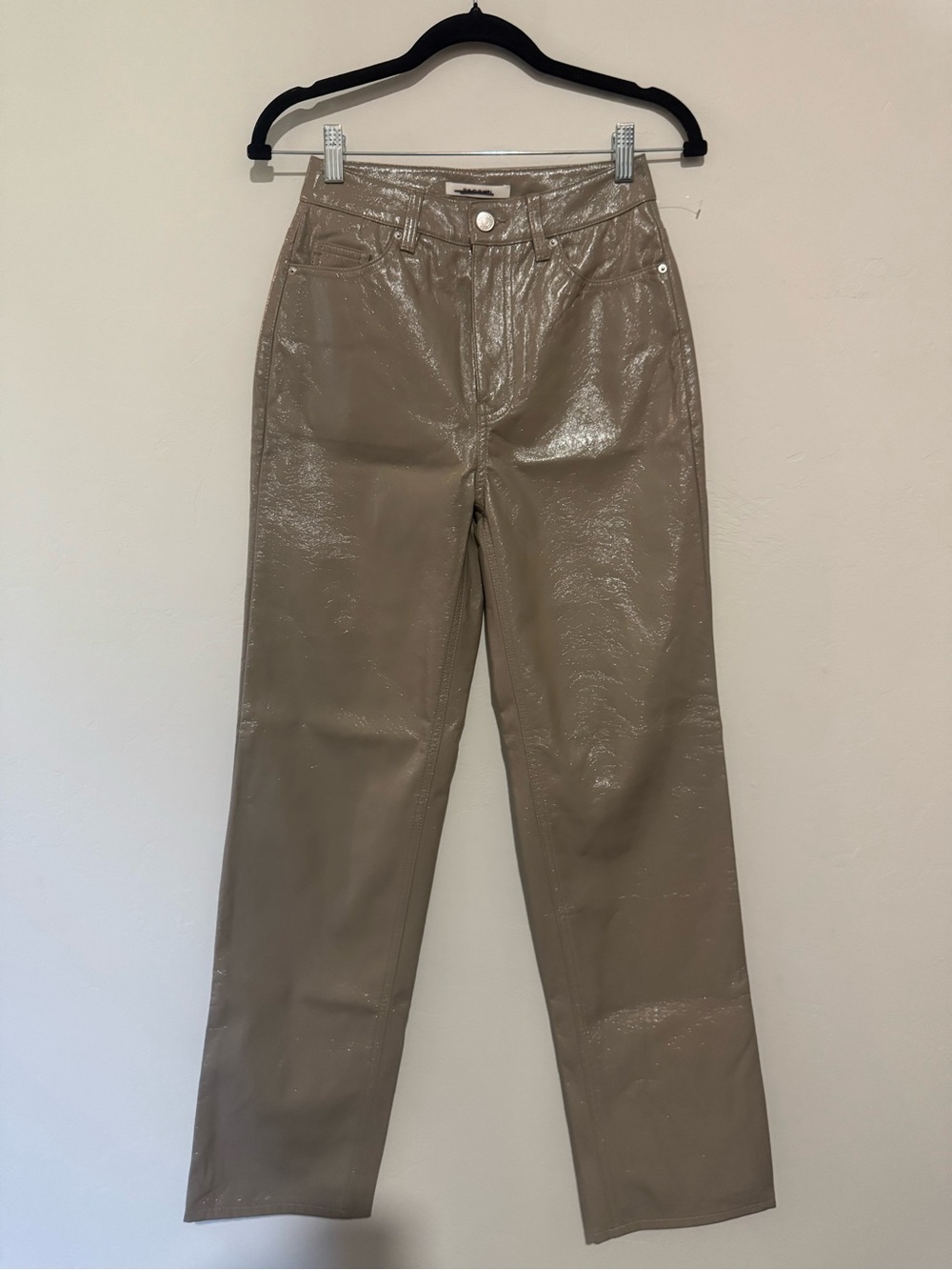 PacSun Tan Lacquered 90s Boyfriend Pants Faux Patent Leather Beige Taupe Size 24